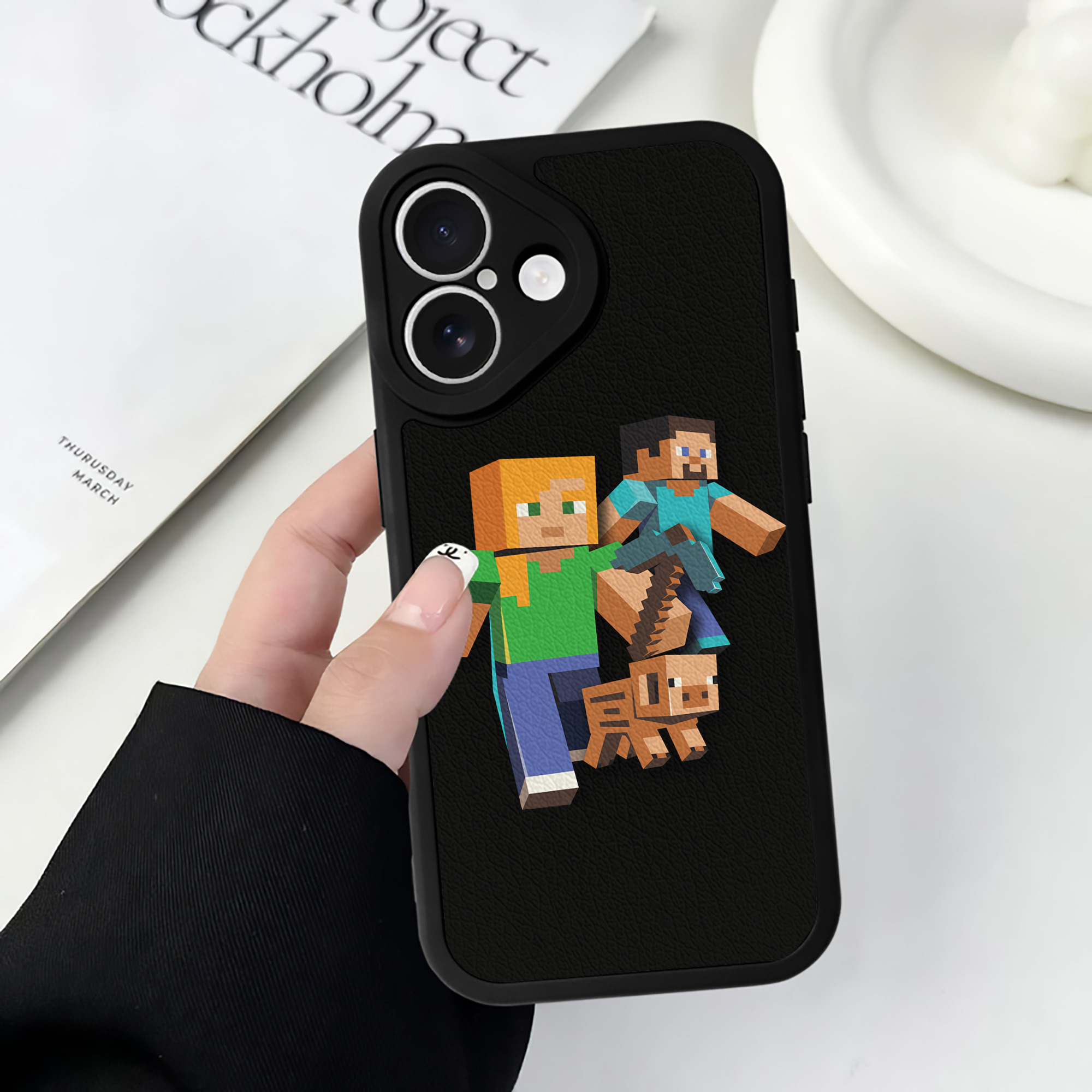 （画像用） マインクラフト ブロックの世界 Minecraft MC Block world 【iPhone 16シリーズ対応】シリコンスマホケース（レザー調） 材質：シリコン